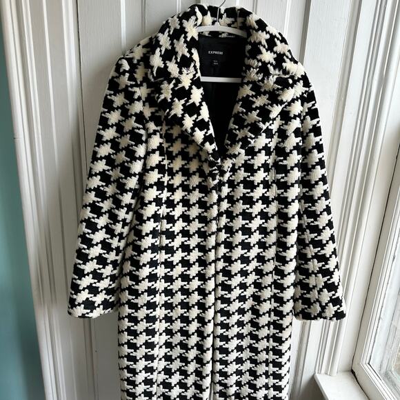 Vintage Faux Fur Express Houndstooth Coat Rare - Picture 2 of 7